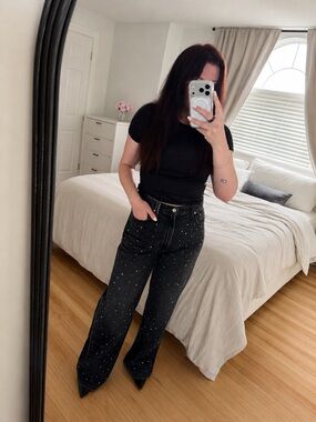 Levi’s Ribcage Wide Leg Jeans Dazzle Me Smoke Rhinestone W30 L32